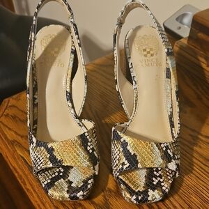 Vince Camuto Women's Snakeskin Slingback Heels - Black, Cream, Tan